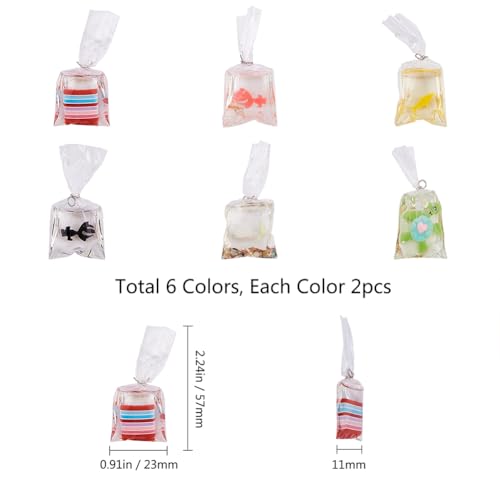 SUNNYCLUE 1 Box 12pcs Goldfish Water Bag Charms Ocean Shell Turtle Resin Pendant Charm Bulk for Jewelry DIY Necklace Bracelet Earrings Making - color: 1 Box 12pcs Goldfish Water Bag Charms