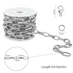 SMYHTGLIF 3 Meters Stainless Steel Chain Bulk Silver Unwelded Paperclip Chain for Jewelry Making Embossed Oval Link Jewelry Making Supplies - color: Embossed Paperclip Silver