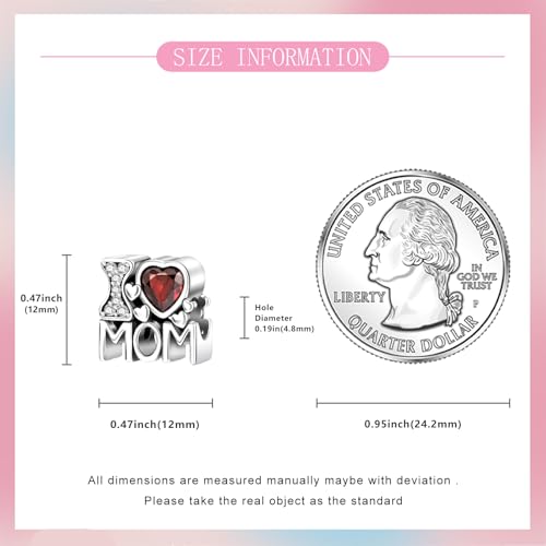 925 sterling silver Bead Charm for Pandora bracelets and Necklaces - Cute Heart Animal Ocean Pendant Bead Charms with Cubic Zirconia Mother's Day Jewelry Making DIY Gifts for Women Wife/Girlfriend - color: Love Mom Heart Charm