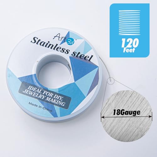 Art3d 18 Gauge Stainless Steel Wire, Bendable Soft Crafting Wire for Jewelry Making Earring Beading DIY Wrapping Sculpting - 120 FT Silver - color: Stainless Steel, size: 18 Gauge / 120 Ft