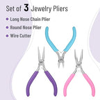 Mr. Pen- Pliers for Jewelry Making, 3 Pack, Chain Nose, Round Nose Pliers Set and Wire Cutter for Beading, Wire Wrapping, Jump Rings, Jewelry Repair, Crafting, DIY - color: Candy Colors