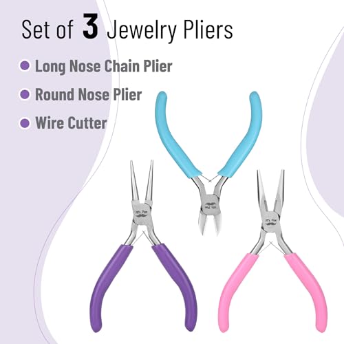 Mr. Pen- Pliers for Jewelry Making, 3 Pack, Chain Nose, Round Nose Pliers Set and Wire Cutter for Beading, Wire Wrapping, Jump Rings, Jewelry Repair, Crafting, DIY - color: Candy Colors