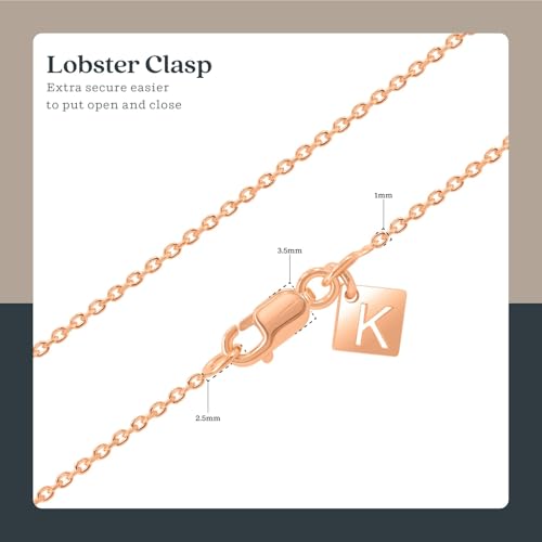 KEZEF 18K Gold over Silver Chain, Gold Chain Women, 1mm Cable Sterling Silver Chain Necklace for Women, Diamond-Cut Elegant, Thin, Sturdy, 16, 18, 20, 22, 24 Inches - color: Rose Gold, size: 24 Inch
