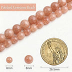 Stone Beads, 45pcs Sunstone, 8mm Round Loose Beads for Jewelry Making, Bracelets, with Bag, String & Card - color: Sunstone, size: 8mm