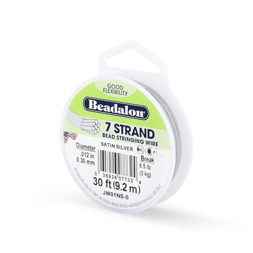 Beadalon 7 Strand Stainless Steel Bead Stringing Wire, 0.012 in / 0.30 mm, Satin Silver, 30 ft / 9.2 m - color: Satin Silver, style: .012 in / 0.30 mm , 30 ft / 9.2 m