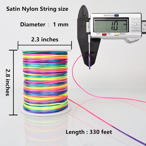 LUSTEMBER 330 Feet Satin Nylon String, 1 mm Silky Smooth Durable Nylon Cord for Jewelry Making, Bracelets, Beading, Necklaces, Macrame, Kumihimo, Rattail, and Chinese Knot Craft - size: Rainbow