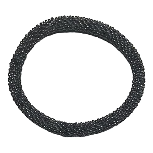 Wigspedia Crochet Glass Seed Bead Nepal Boho Bracelet - Single Piece Solid - color: Matte Black