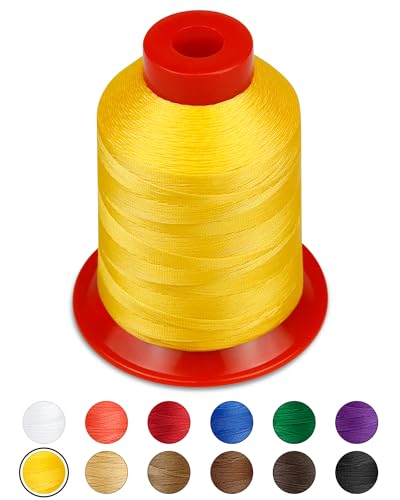 FIVEIZERO Extra Strong Upholstery Thread,Yellow 1000 Meters Bonded Nylon Thread for Denim Leather,Craft,Machine,DIY and Home (1 Pack) CJ - color: Yellow