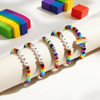 Emibele Colorful Stretch Bracelet Stack Boho Beaded Bracelet Set Heishi Surfer Bracelet Stackable Y2K Trendy Jewelry Friendship Multiple Set Women Fans - style: Rainbow