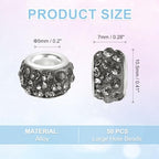 uxcell 50Pcs European Large Hole Beads, Rhinestone Craft Bead Crystal Charm Spacer Beads for Pens Bracelet Making Necklace DIY Craft, Grey - color: Grey