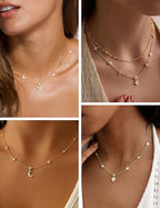 Dainty Gold Necklace for Women Trendy 14K Gold Plated Pearl Cross Clover Butterfly CZ Charm Pendant Chain Station Necklaces Waterproof Non Tarnish Layered Choker Cute Jewelry Gifts - color: G-clover-1