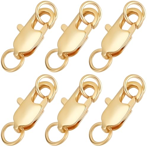 Beebeecraft 1 Box 20Pcs Lobster Clasp 18K Gold Plated Brass 12mm Rectangle Lobster Claw Clasps with Jump Ring for Jewelry Making DIY - color: Gold, size: 12x6x2.5mm