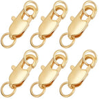 Beebeecraft 1 Box 20Pcs Lobster Clasp 18K Gold Plated Brass 12mm Rectangle Lobster Claw Clasps with Jump Ring for Jewelry Making DIY - color: Gold, size: 12x6x2.5mm