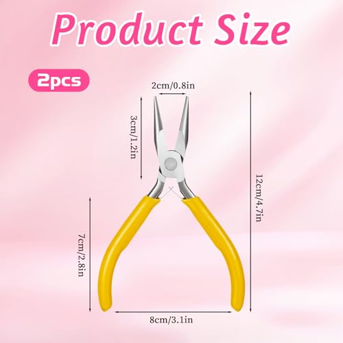 Mini Needle Nose Pliers Set, 2Pcs Needle Nosepliers for Jewelry Making, Yellow Jewelry Chain Nose Plier, Small Craft Plier with Smooth Jaw and Comfort Grip Handle for Wire Bending Object Graspi - color: Yellow