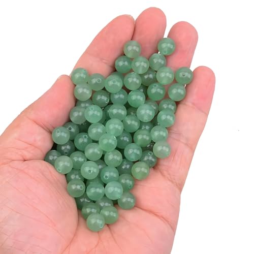 100pcs Natural Stone Beads 8mm Green Aventurine Round Genuine Real Stone Beading Loose Gemstone Hole Size 1mm DIY Charm Smooth Beads for Bracelets Necklaces Earrings Jewelry Making Crafts - color: Green Aventurine