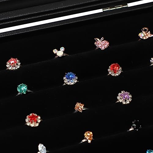 Wudygirl 7 Slots Ring Holder Organizer Box with Transparent Lid Black Jewelry Organizer for Store Display Jewelry Holder for Rings（Ring Organizer） - style: 7 Slot Ring Tray