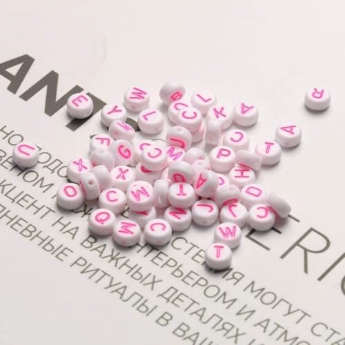 Pink Letter Beads Alphabet Letters White Round Bead, 4x7mm 1200pcs, Pink Beads for Bracelets Friendship Bracelets Making Kit Beads with Box - color: Pink Letter White Bead, size: 4×7mm(Round)