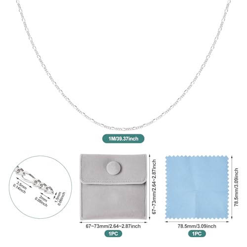 3.28 Feet Figaro Chains S925 Sterling Silver Chain for Jewelry Making, 3.5x1.5mm Figaro Links Permanent Bracelet Kit for Women Men Necklace Making - color: Silver-Figaro Chain