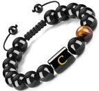 FRG Initials Bracelets for Men Letter Link Handmade Natural Black Onyx Tiger Eye Stone Beads Braided Rope Meaningful Bracelet - style: Braided rope-C