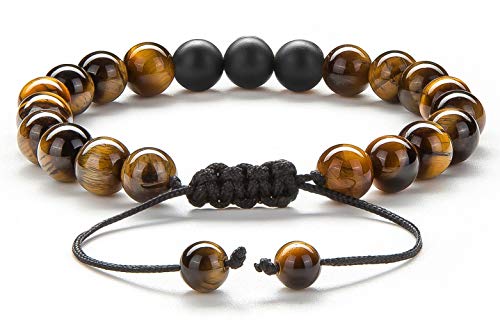 Hamoery Men Women 8mm Tiger Eye Stone Beads Bracelet Elastic Natural Stone Yoga Bracelet Bangle - color: Tiger Eye Matte-21018