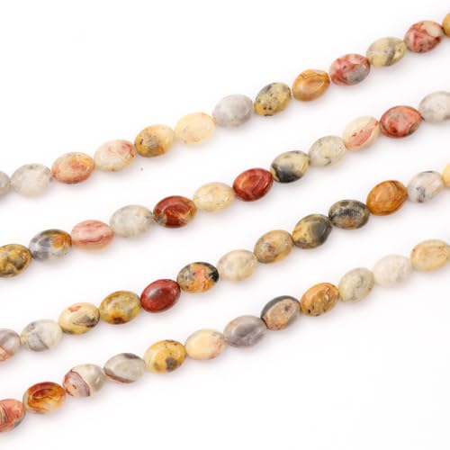 6×8mm Natural Crazy Agate Gemstone Loose Beads Flat Oval Healing Crystal Loose Stone Beads for Jewelry Necklace Bracelet Earring Craft - color: Crazy Agate
