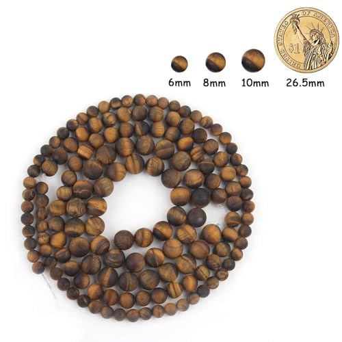 48pcs Natural Matte Tiger Eye Gemstone Beads，8mm Frosted Round Loose Stone Beads for Jewelry Making Earring Bracelet Necklace DIY Crafts - color: tiger eyes, size: 8mm