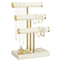 bussdis 3 Tier Bracelet Holder Display - Beige Leather Bracelet Holder, Detachable T Bar Jewelry Holder Organizer for Bracelet, Necklace, Earrings, Rings, Watches, Bangle - color: Beige