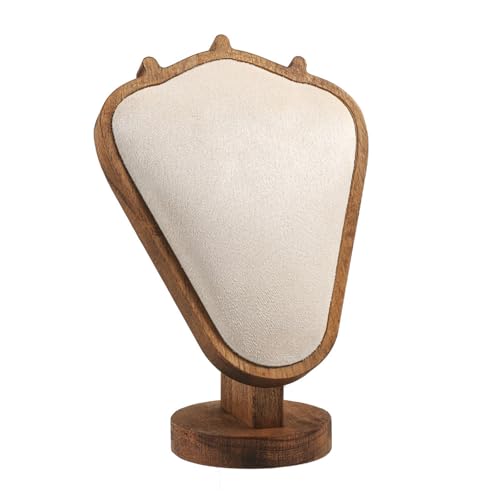 TANG SONG 8.27" Walnut Wooden Base Leather Soft Mat Necklace Display Stand Jewelry Organizer Holder (Walnut-Beige) - color: Walnut-Beige