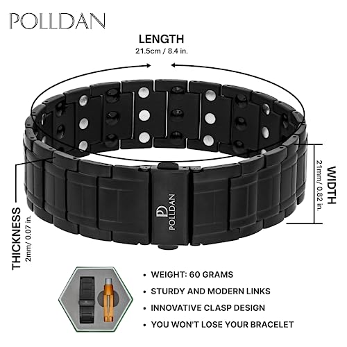 POLLDAN® 3X Power Magnetic Bracelets For Men | 6200 Gauss Strength Mens Titanium Bracelet with Fold-Over Clasp, Adjustable Length, Gift Box, Sizing Tool | Innovative Magnets Alloy - Patent - color: Black