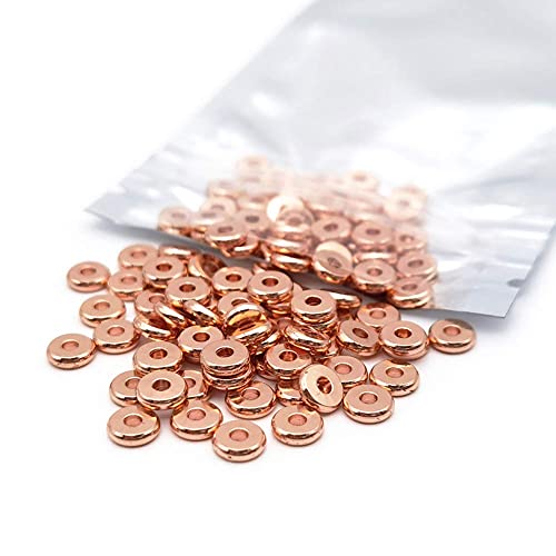 INSPIRELLE 100pcs Heishi Beads 6mm Long-Lasting Disc Brass Rondelle Spacer Beads Rose Gold Plated Flat Round Shape Jewelry Metal Spacers for Bracelet Necklace Jewelry Making - color: Rose Gold, size: 6mm