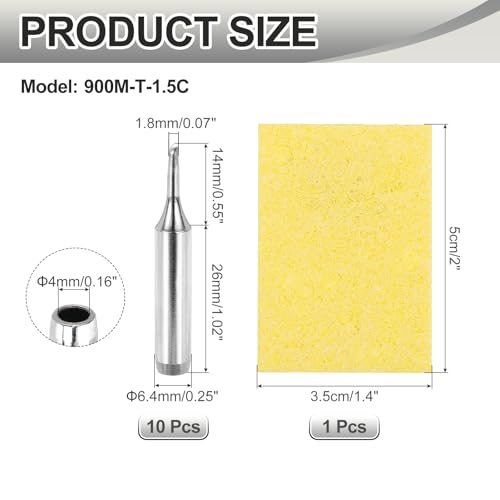 MECCANIXITY Pack of 10 900M Solder Tips Internally Heated Soldering Tips with Cleaning Sponge Pad Replacement Welding Accessories Kit for Electrical Solder Station Tip (900M-T-1.5C) - style: 900M-T-1.5C