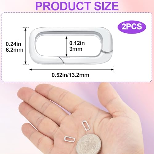 Pndeyo 2pcs 925 Sterling Silver Jewelry Clasps, Hypoallergenic Necklace Enhancer Shortener, Spring Bail Clasp Rings Connector Clips for Bracelet Anklet Jewelry Making- Silver