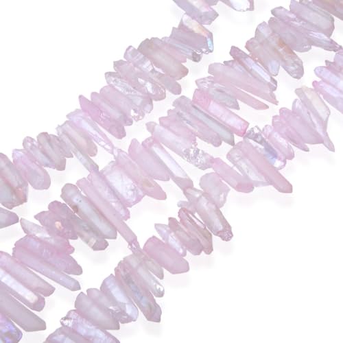 Adabele 15 Inch Natural Raw Healing Crystal Quartz Gemstone Loose Beads Small Drilled 15 Inch Rose Pink AB Titanium Coated Chakra Gem Stone Drop Stick GA8 - color: Rose Pink Ab, size: Small Size (15 Inch/1 Strand)