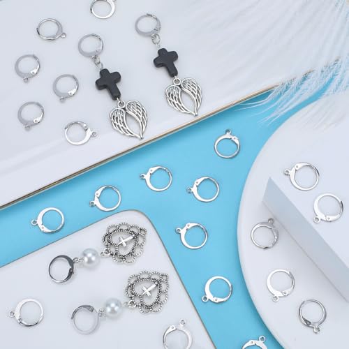 SUNNYCLUE 1 Box 180Pcs Earring Findings Kit 80Pcs 304 Stainless Steel Leverback Earring Hooks 100Pcs Open Jump Rings Lever Back Round Huggie Hoops Leverbacks Earrings Clasps for Jewelry Making Kits - color: 80pcs Stainless Steel Leverbacks & 100pcs Open J