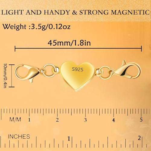 925 Silver Heart-Shaped Magnetic Necklace Clasps and Closures, Magnetic Clasp Converter for Jewelry Making Supplies,Chain Extender Connector for Necklace Bracelet (2pcs Silver) - color: 2pcs silver