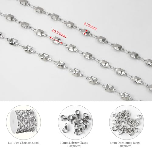 KYUNHOO 4M/13FT Silver Chains for Jewelry Making Solid Square Chain Link on Roll Stainless Steel Jewelry Supplies for Men Women DIY Necklace Bracelet Crafts - color: Square Silver