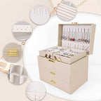 Dajasan Jewelry Organizer Box, Jewelry Holder Organizer Box, PU Leather Jewelry Box, Gift Idea for Valentine's Day, Birthday, Mother's Day, Christmas (Champagne) - color: Champagne + Gold