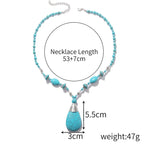 Boho Turquoise Long Beaded Necklace Natural Stone Pendant for Women Vintage Ethnic Alloy Turquoise Western Pendant Jewelry-A