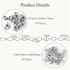 Jabogrii 5 Meters Silver Rhombic Chain for Jewelry Making Stainless Steel Chain Roll Bulk with Lobster Clasps and Jump Rings - color: Rhombic Silver