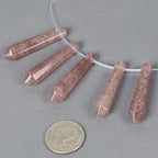 50mm Natural Strawberry Quartz Hexagonal Wand Jewelry Making Crystal Pointed Chakra Reiki Healing Beads 2mm Hole Drilled(Pack of 5) - color: Strawberry Quartz