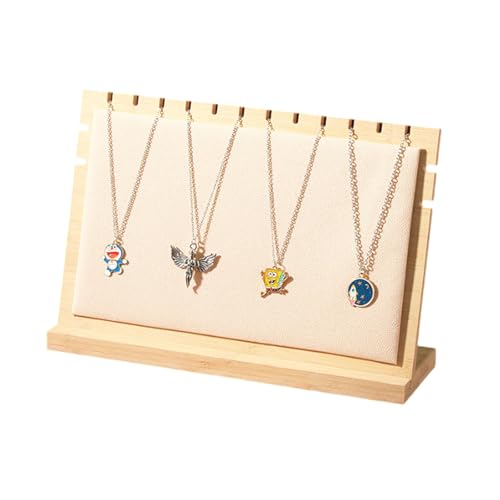TANG SONG 7.8'' x 11.8'' Horizontal Wooden Flannelette Necklace Display Stand - Soft Mat Jewelry Organizer for Multiple Bracelets & Chains (Beige, Medium) - color: Beige, size: Medium