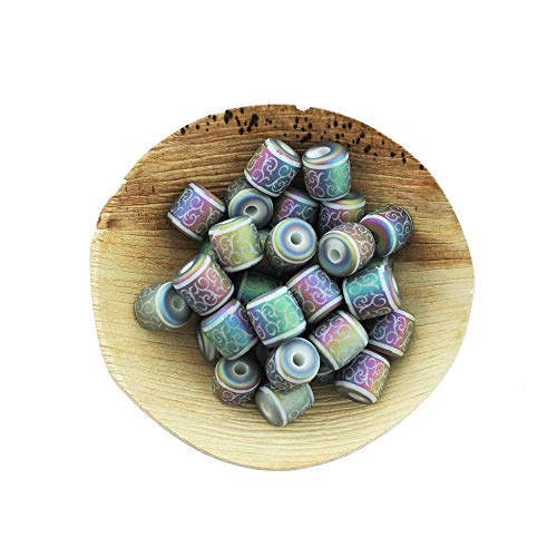 12 Barrel Glass Beads 12mm - Frosted Electroplated Vine Pattern - BD2542