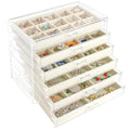 Watpot Acrylic Jewelry Box with 6 Drawers, Clear Earring Storage Organizer Display Case for Women Girls, Beige - color: Beige 6 Layers