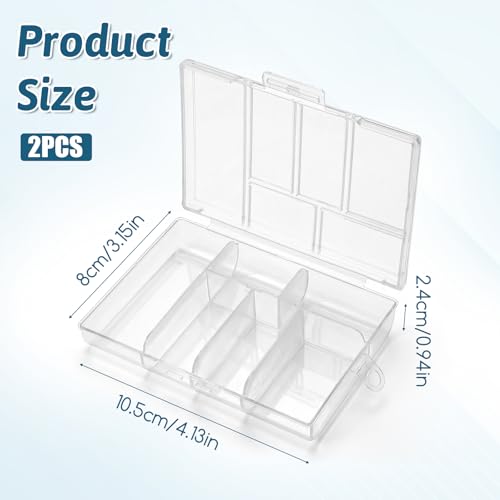 2Pcs Plastic Organizer Box with Dividers, 6 Grids Mini Organizer Clear Small Plastic Storage Box for Jewelry Rhinestones Beads Craft Small Parts