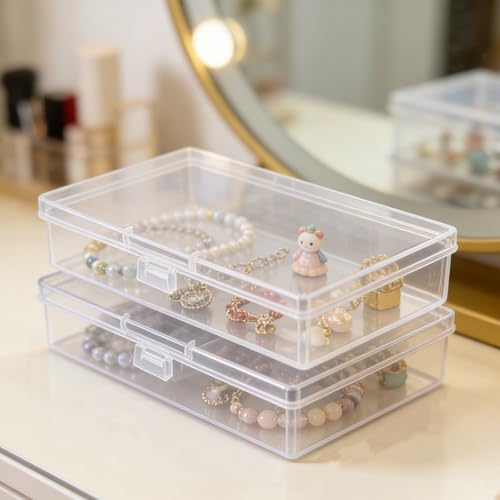 12 Pack Rectangular Clear Plastic Storage Containers Box with Hinged Lid for Beads and Other Small Craft Items (5.7 x 2.95 x 1.18 inch) - size: 5.7 x 2.95 x 1.18 inch