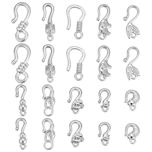PH PandaHall 20PCS Stainless Steel S-Hook Clasps, 10 Styles S-Hook Jewelry Clasp Necklace Clasp Connectors for DIY Necklace Bracelet Pendant Purse Making Keychain Handmade Crafts Jewelry - color: Stainless Steel Color