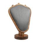 TANG SONG 8.27" Walnut Wooden Base Leather Soft Mat Necklace Display Stand Jewelry Organizer Holder (Walnut-Gray) - color: Walnut -Gray