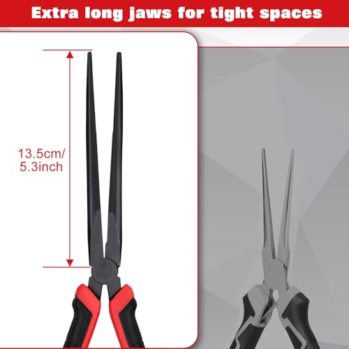 10" Extra Long Needle Nose Pliers | Designed for Car Repair & Welding Assistance | Heavy Duty 45 Steel Extended Reach Long Nose Pliers with Serrated Jaw for Narrow Spaces and Limited Areas
