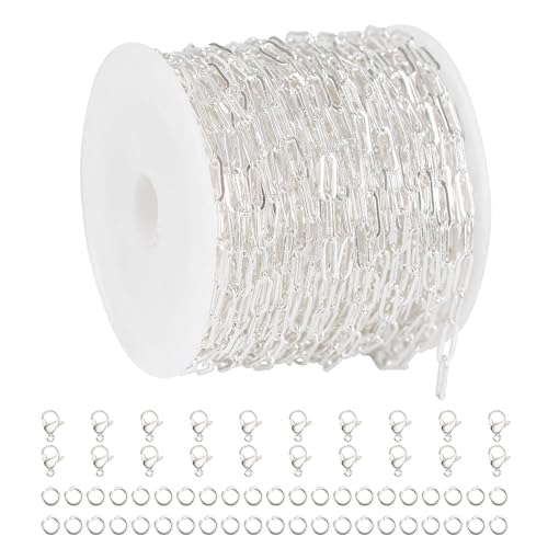 YOUBEIYEE 32.8 Feet Silver Paperclip Chain for Jewelry Making Silver Plated Brass Chain Roll for Women Necklace Bracelet DIY Jewelry Supplies - color: Paperclip