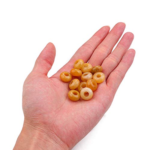 BEADIA Natural Yellow Jade Rondelle Stone with Large Hole (5.5mm) Loose Semi Gemstone Beads for Jewelry Making 14mmx7.5mm 12pcs - color: Yellow Jade, size: 14mm x 7.5mm